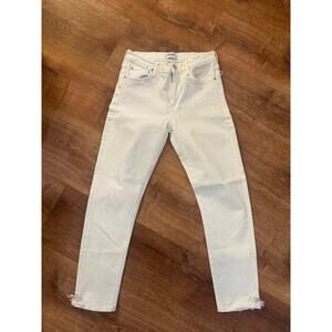 Agolde Women’s White Jeans Sz 26 Toni Straight White Distressed Hem - See Dirt